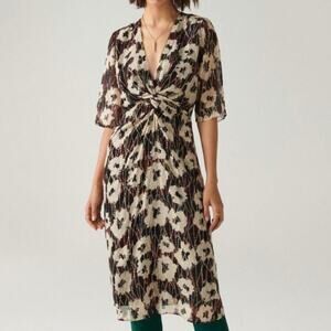Ba&sh Kaz Metallic Floral Twist Knot Midi Dress Womens Small